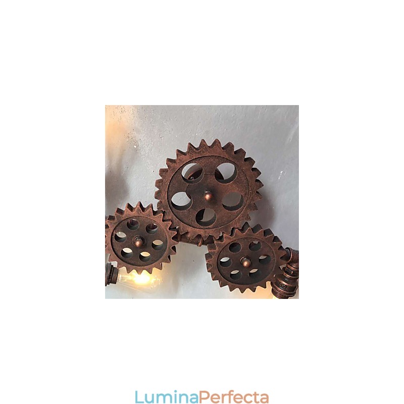Aplice de perete cu țeavă industrială de epocă Forma roată din lemn Lumini rotative creative Restaurant Cafe Bar Iluminat decorativ