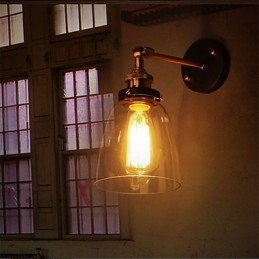 Applique de perete din sticlă Industrial Edison Simplicity Capac cu bază metalică Sufragerie Cameră de studiu Birou Lumină de perete pe hol