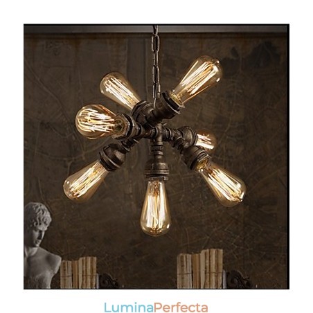Candelabru cu pandantiv cu 7 lumini, țeavă de apă industrială americană în stil retro Candelabru cu pandantiv cu 7 lumini, țeavă de apă industrială americană în stil retro