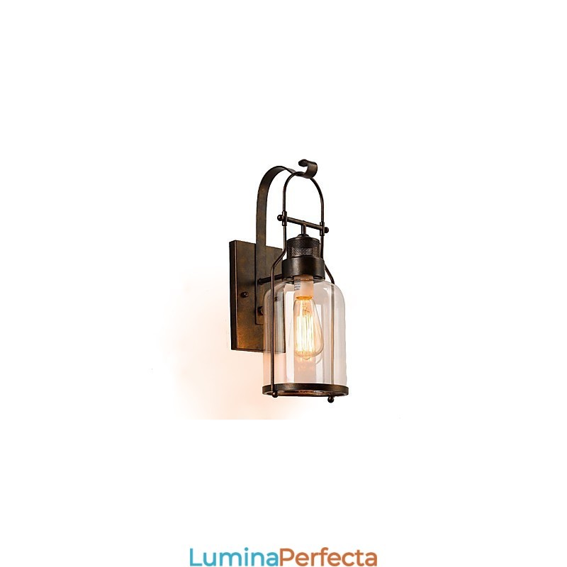 Lanternă industrială retro pentru mansardă, 1 lumină, cu sticlă transparentă