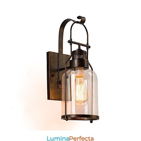 Lanternă industrială retro pentru mansardă, 1 lumină, cu sticlă transparentă Lanternă industrială retro pentru mansardă, 1 lumină, cu sticlă transparentă