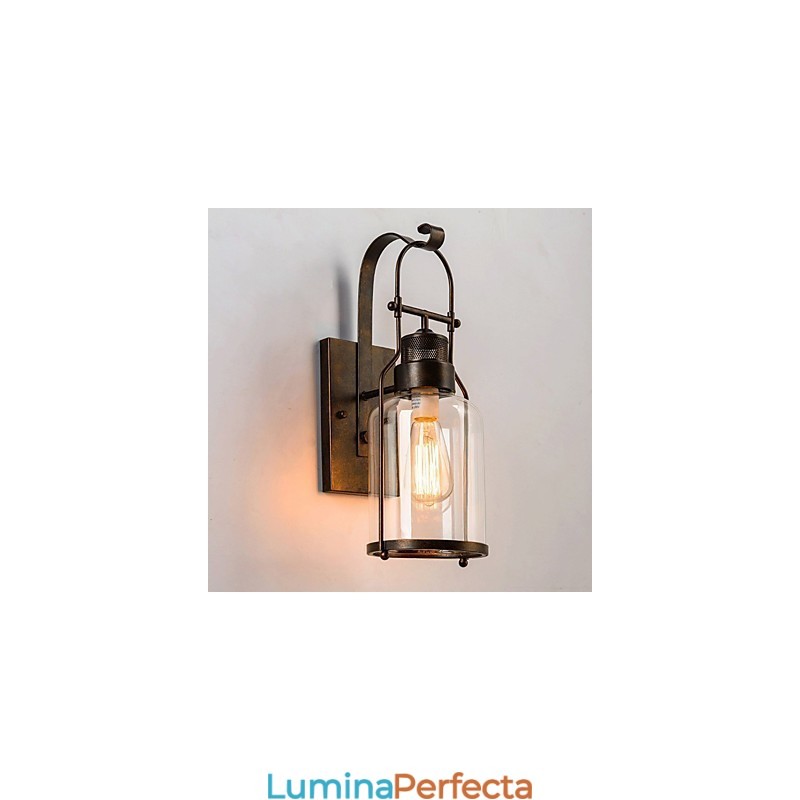 Lanternă industrială retro pentru mansardă, 1 lumină, cu sticlă transparentă
