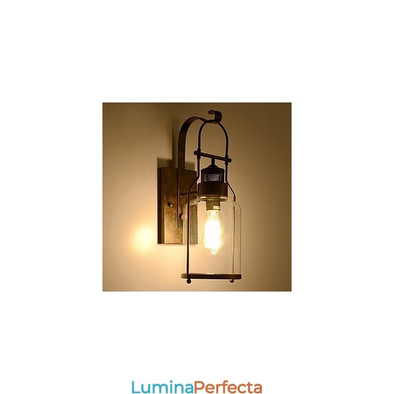 Lanternă industrială retro pentru mansardă, 1 lumină, cu sticlă transparentă
