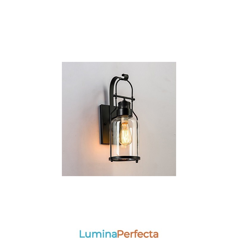 Lanternă industrială retro pentru mansardă, 1 lumină, cu sticlă transparentă