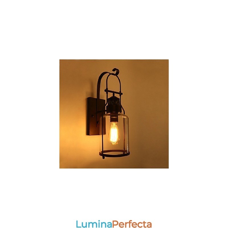 Lanternă industrială retro pentru mansardă, 1 lumină, cu sticlă transparentă