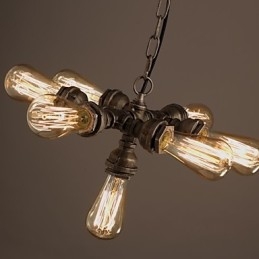 Candelabru cu pandantiv cu 7 lumini, țeavă de apă industrială americană în stil retro