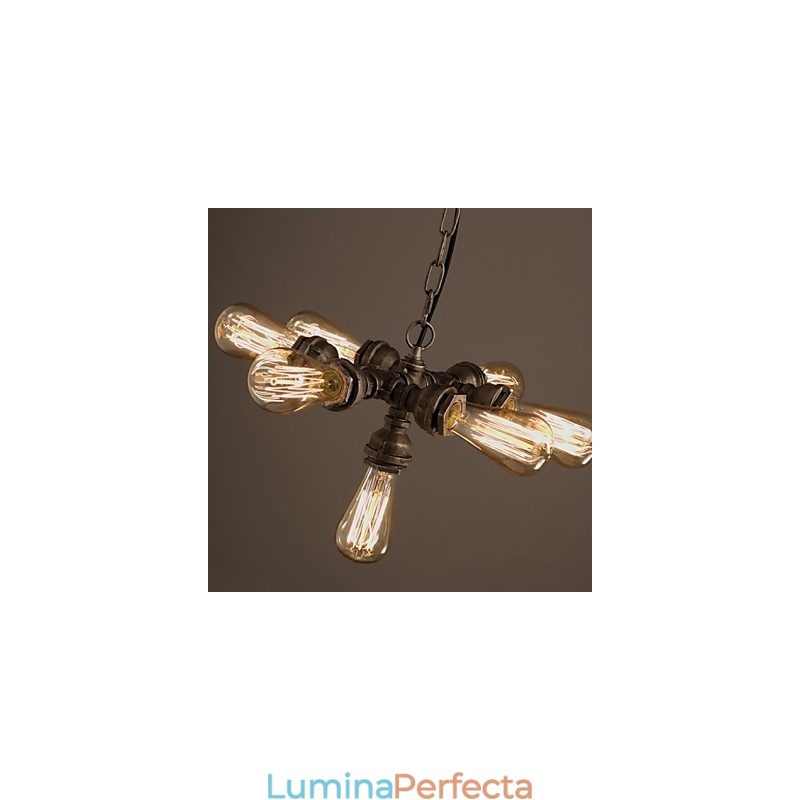 Candelabru cu pandantiv cu 7 lumini, țeavă de apă industrială americană în stil retro