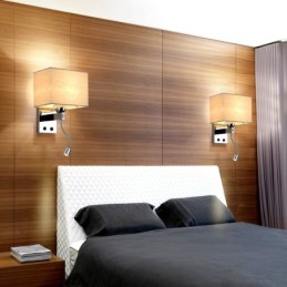 Camera de hotel modernă, lectură, țesătură creativă, coridor, balcon, lampă de perete