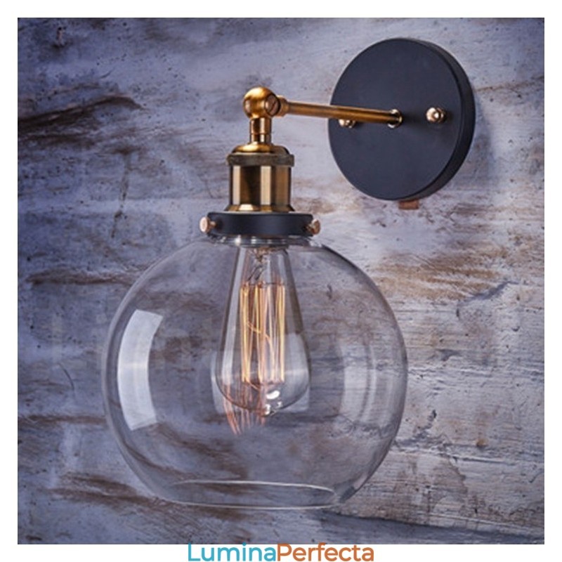 Aplica de perete pentru dormitor rustic Lodge cu 1 lumina cu abajur din sticla