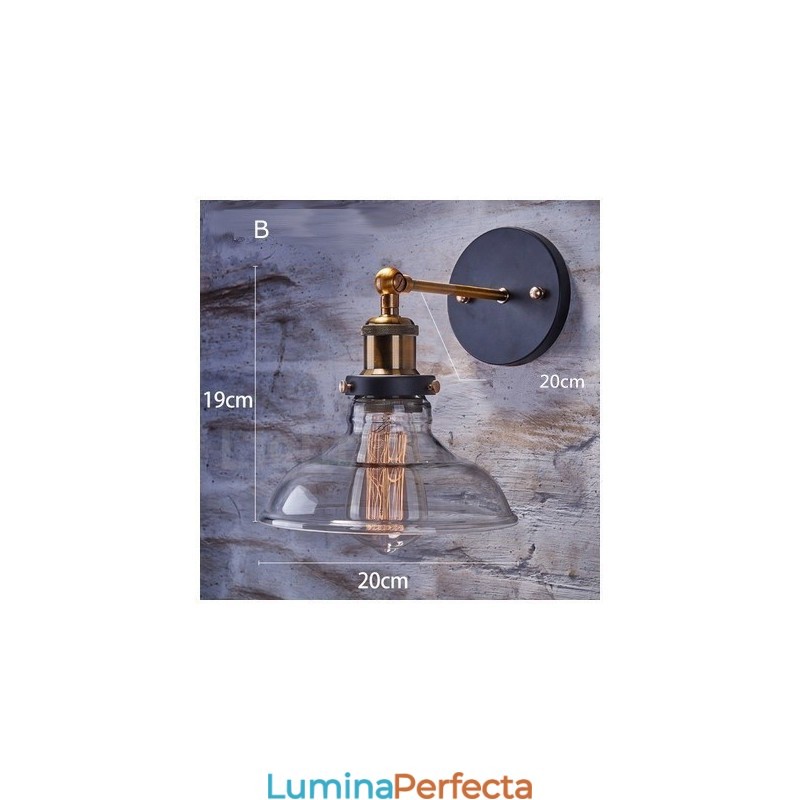 Aplica de perete pentru dormitor rustic Lodge cu 1 lumina cu abajur din sticla