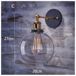 Aplica de perete pentru dormitor rustic Lodge cu 1 lumina cu abajur din sticla