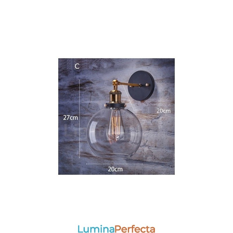 Aplica de perete pentru dormitor rustic Lodge cu 1 lumina cu abajur din sticla