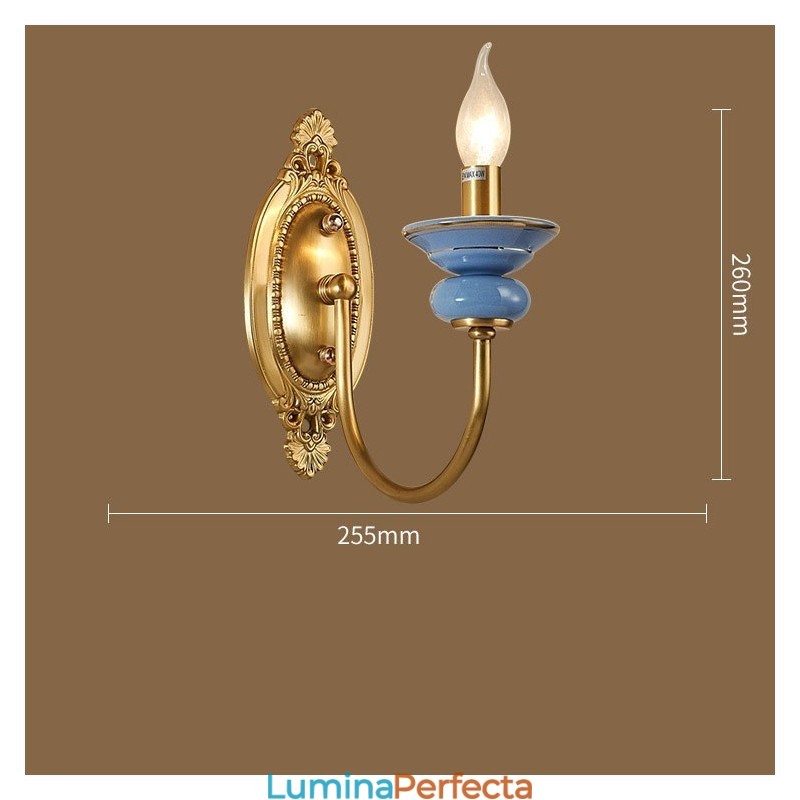 100% alamă pură, lux, rustic, retro, epocă, alamă, ceramică, 1 lumânare, lumină de perete specială pentru hotel, birou, showroom, living, sufragerie