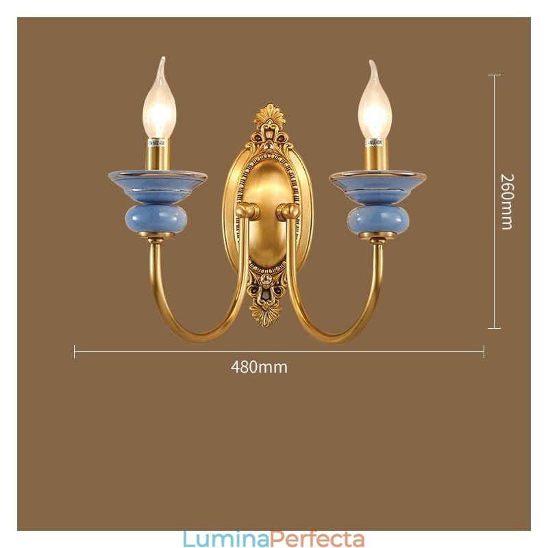 100% alamă pură, lux, rustic, retro, epocă, alamă, ceramică, 2 lumini, lumânări, aplic special pentru hotel, birou, showroom, sufragerie