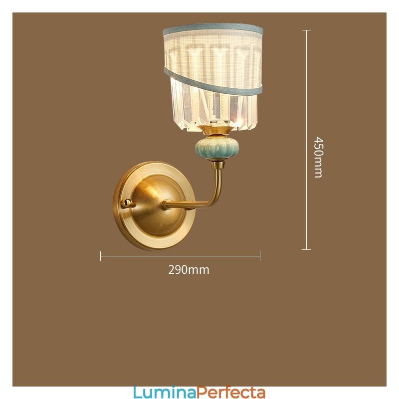 Alamă pură, lux, rustic, retro, epocă, alamă, ceramică, 1 lumină, lumânare, cu țesătură și nuanță de cristal, special pentru birouri de hotel, showroom, sufragerie