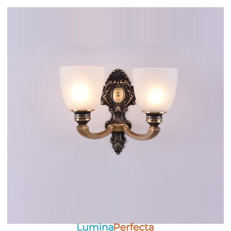 Alamă pură, luxoasă, rustică, retro, alamă, epocă, 2 lumini, lumânări, cu abajururi de sticlă, specială pentru hotel, birou, showroom, living, sufragerie