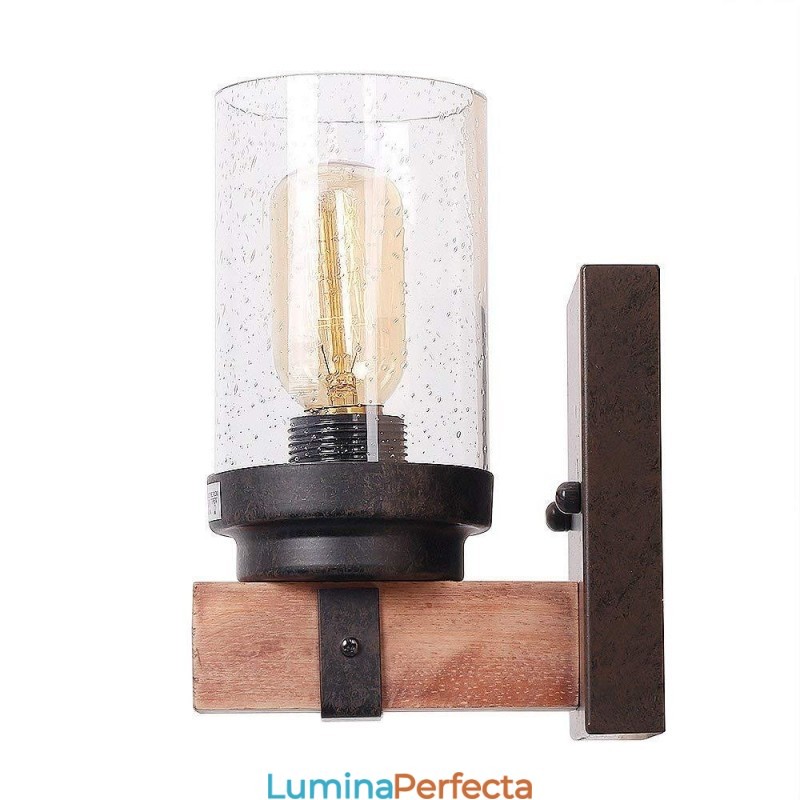 Aplică de perete vintage din lemn, cu 1 lumină, în stil industrial, pentru barul de vânt, cafenea, restaurant, mansardă