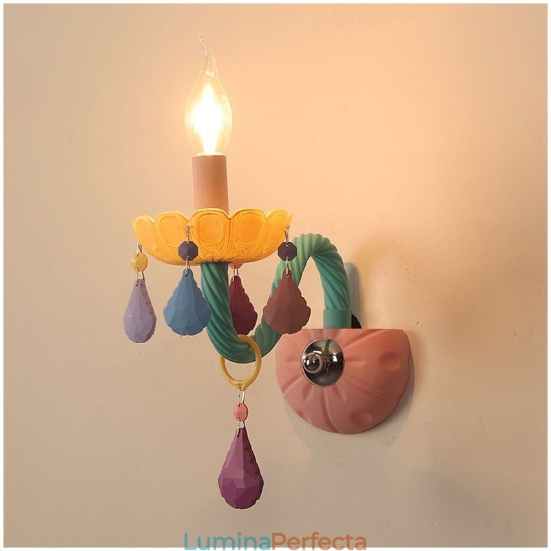 Macaron 1 Lumină Lumânare Multi Cristal Aplic Retro Sticla pentru Camera Copiilor Dormitor Copii
