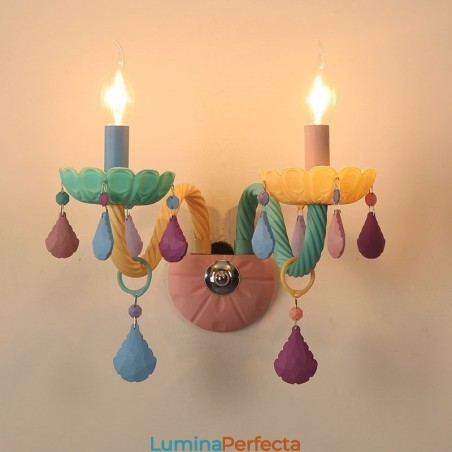 Macaron 2 Lumini Lumanare Multi Cristal Aplique Retro Sticla pentru Camera Copiilor Dormitor Copii Macaron 2 Lumini Lumanare Multi Cristal Aplique Retro Sticla pentru Camera Copiilor Dormitor Copii
