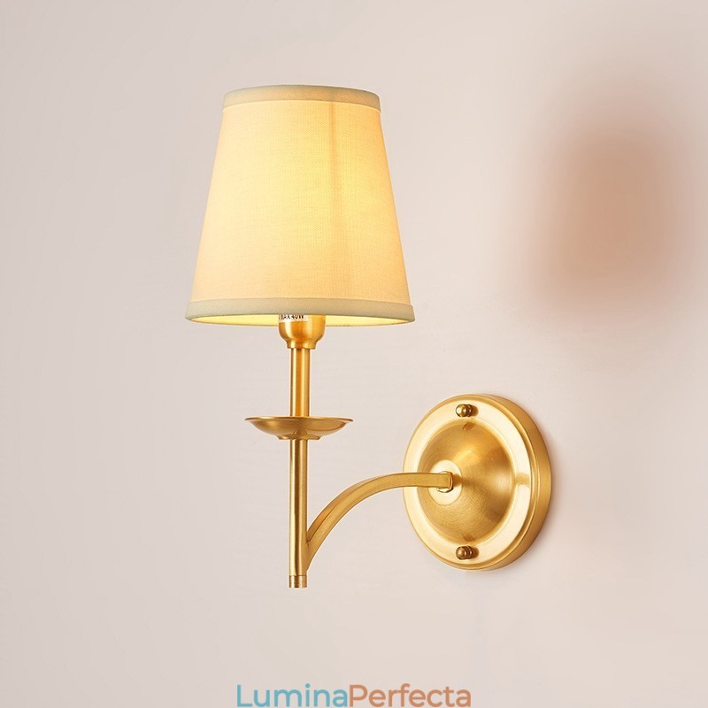 Alamă pură, de lux, rustic, retro, epocă, 1 lumânare, lumină de perete, cu abajur din țesătură, special pentru dormitor de hotel, showroom, sufragerie