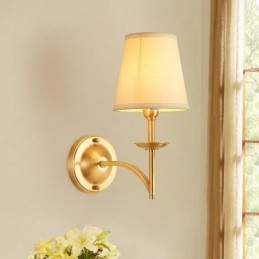 Alamă pură, de lux, rustic, retro, epocă, 1 lumânare, lumină de perete, cu abajur din țesătură, special pentru dormitor de hotel, showroom, sufragerie