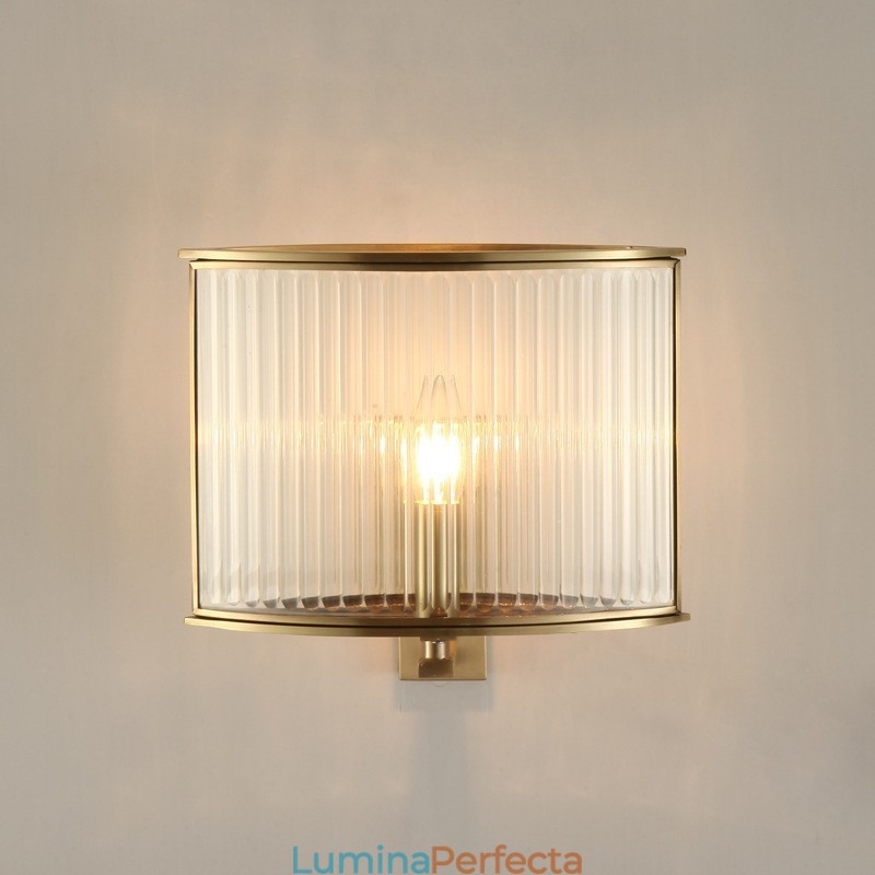 Lampă de perete luxoasă din alamă pură, retro, vintage, rustică, cu 1 lumină, cu abajur din sticlă