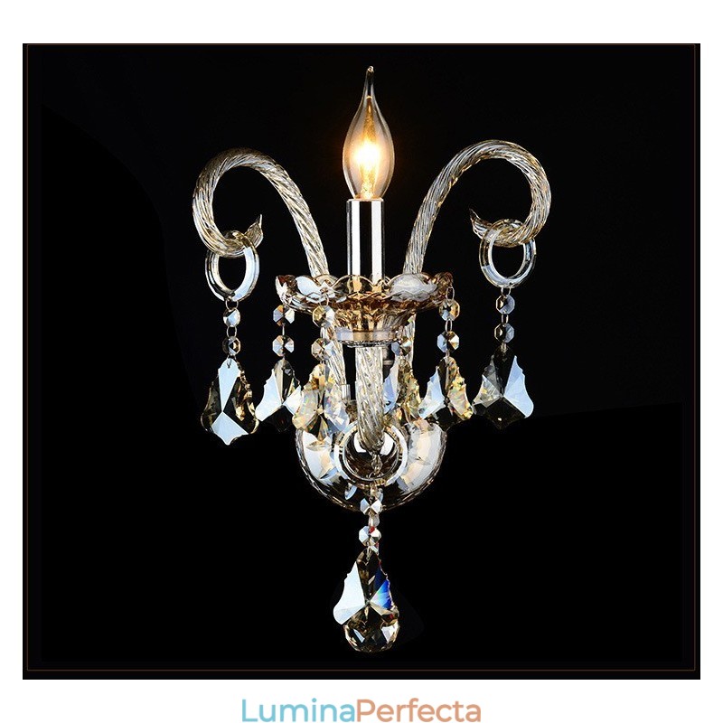 1 lumină potrivită cu culoarea coniac K9 Lumânare de cristal Aplice retro din sticlă
