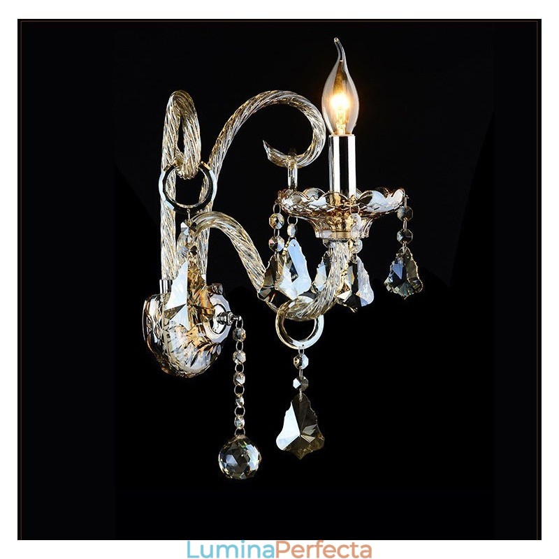 1 lumină potrivită cu culoarea coniac K9 Lumânare de cristal Aplice retro din sticlă