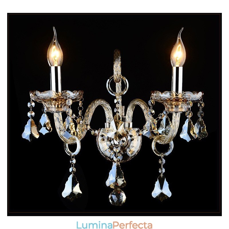 Cu 2 lumini asortate culoarea coniac K9 Lumanare de cristal Aplice retro din sticla