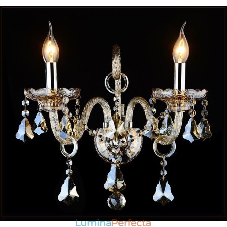 Cu 2 lumini asortate culoarea coniac K9 Lumanare de cristal Aplice retro din sticla Cu 2 lumini asortate culoarea coniac K9 Lumanare de cristal Aplice retro din sticla