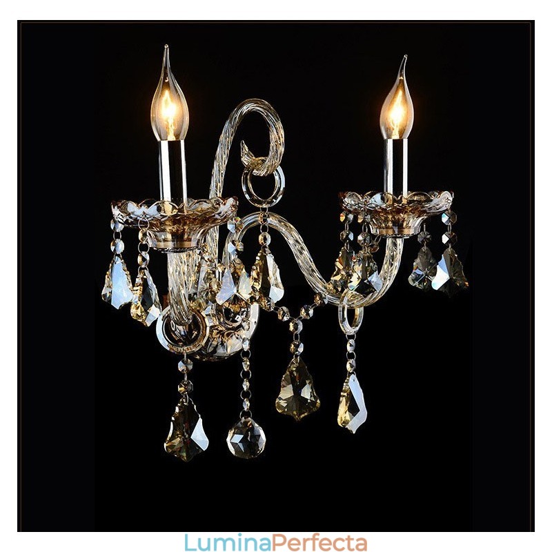 Cu 2 lumini asortate culoarea coniac K9 Lumanare de cristal Aplice retro din sticla