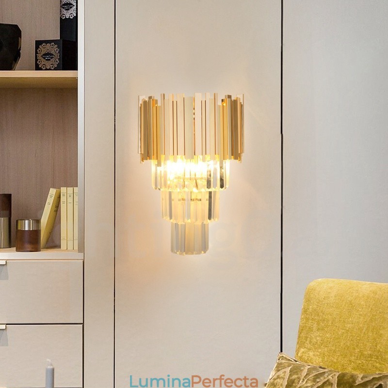 Aplic de perete din cristal K9 de lux postmodern asortat cu aur cu abajur de cristal