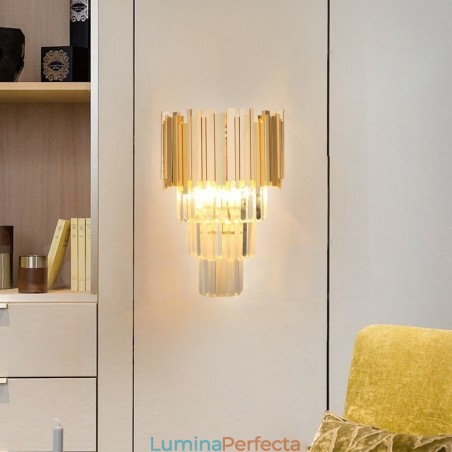 Aplic de perete din cristal K9 de lux postmodern asortat cu aur cu abajur de cristal Aplic de perete din cristal K9 de lux postmodern asortat cu aur cu abajur de cristal