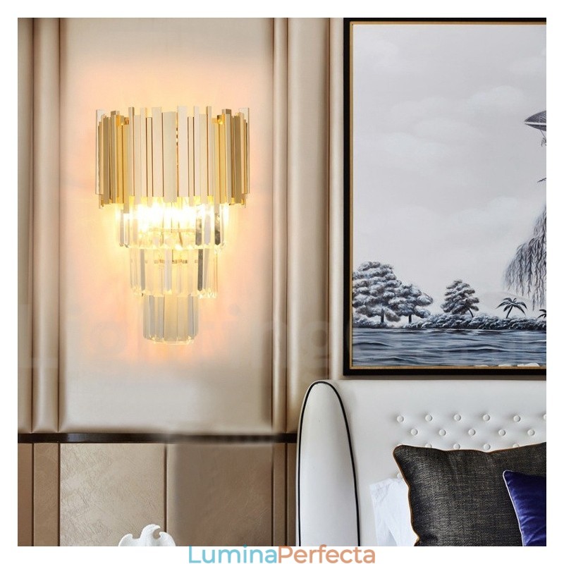 Aplic de perete din cristal K9 de lux postmodern asortat cu aur cu abajur de cristal