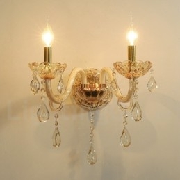 Lumină de perete retro din sticlă cu lumânare de cristal K9 auriu cu 2 lumini