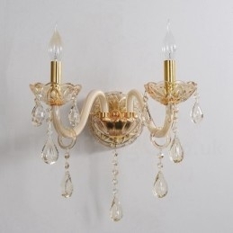 Lumină de perete retro din sticlă cu lumânare de cristal K9 auriu cu 2 lumini