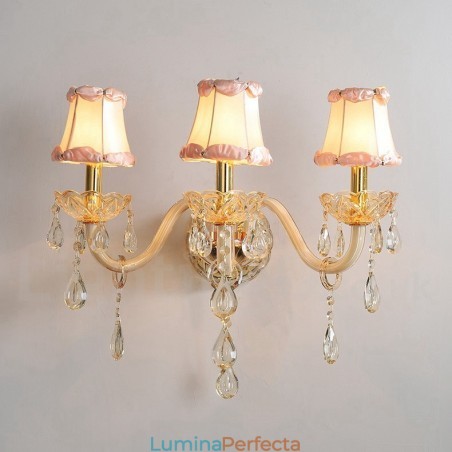 Lumină de perete retro din sticlă cu lumânare de cristal K9 auriu cu 3 lumini Lumină de perete retro din sticlă cu lumânare de cristal K9 auriu cu 3 lumini