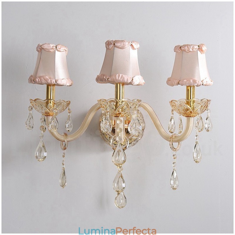 Lumină de perete retro din sticlă cu lumânare de cristal K9 auriu cu 3 lumini