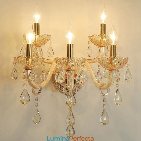 Lumină de perete retro din sticlă cu lumânare de cristal K9 auriu cu 5 lumini Lumină de perete retro din sticlă cu lumânare de cristal K9 auriu cu 5 lumini