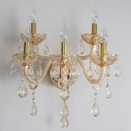 Lumină de perete retro din sticlă cu lumânare de cristal K9 auriu cu 5 lumini