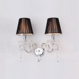 2 Lumini Crom Argintiu Culoare K9 Cristal Lumanare Applique retro din sticla cu nuante de material negru