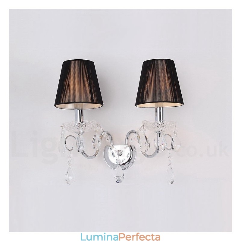 2 Lumini Crom Argintiu Culoare K9 Cristal Lumanare Applique retro din sticla cu nuante de material negru