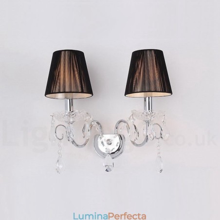 2 Lumini Crom Argintiu Culoare K9 Cristal Lumanare Applique retro din sticla cu nuante de material negru 2 Lumini Crom Argintiu Culoare K9 Cristal Lumanare Applique retro din sticla cu nuante de material negru