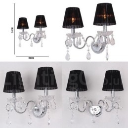 2 Lumini Crom Argintiu Culoare K9 Cristal Lumanare Applique retro din sticla cu nuante de material negru