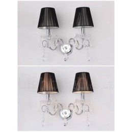 2 Lumini Crom Argintiu Culoare K9 Cristal Lumanare Applique retro din sticla cu nuante de material negru