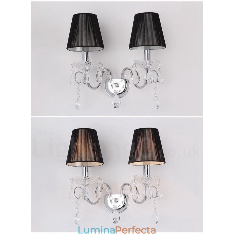 2 Lumini Crom Argintiu Culoare K9 Cristal Lumanare Applique retro din sticla cu nuante de material negru
