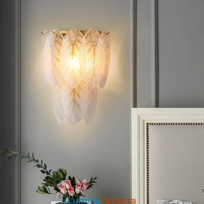 Aplice de perete din cristal cu pene nordice franțuzești Iluminat postmodern de lux Coridorul de perete de fundal pentru sufragerie ca lampa de perete cu panou de hotel