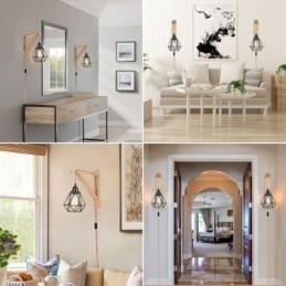 Lampă de perete retro americană 2,5 m frânghie de cânepă sârmă agățată abajur vopsit din fier negru