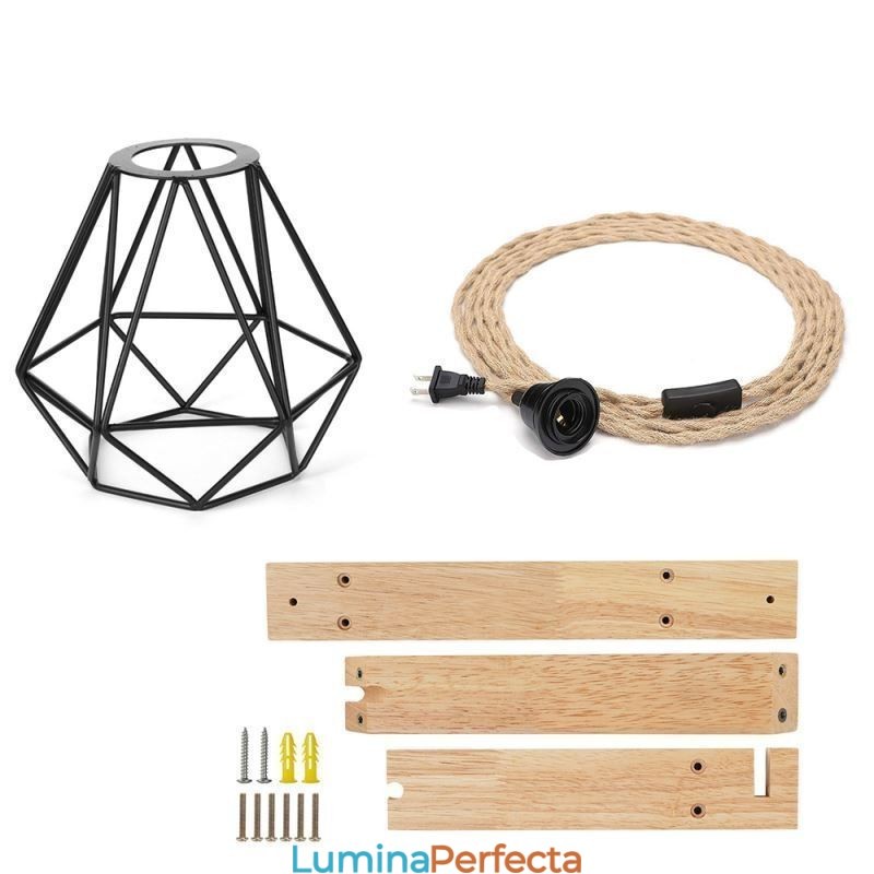 Lampă de perete retro americană 2,5 m frânghie de cânepă sârmă agățată abajur vopsit din fier negru