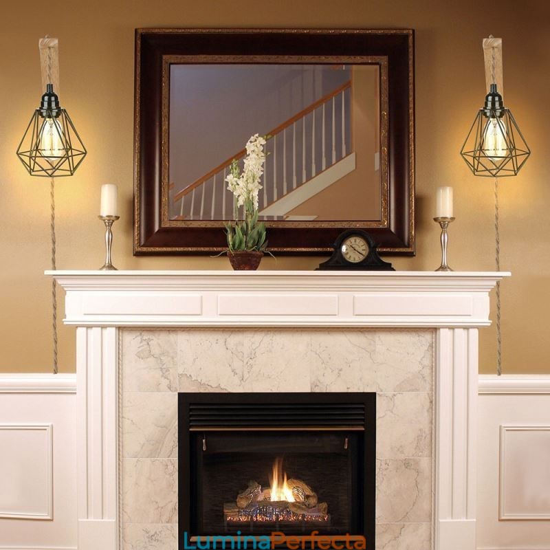 Lampă de perete retro americană 2,5 m frânghie de cânepă sârmă agățată abajur vopsit din fier negru